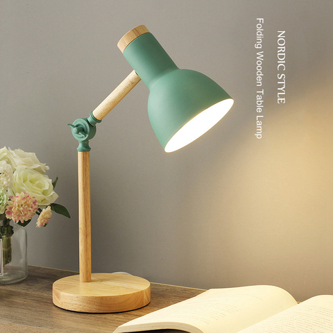 Creative nordique en bois Art fer LED pliant Simple lampe de bureau Protection des yeux lecture lampe de Table salon chambre décor à la maison ► Photo 1/6