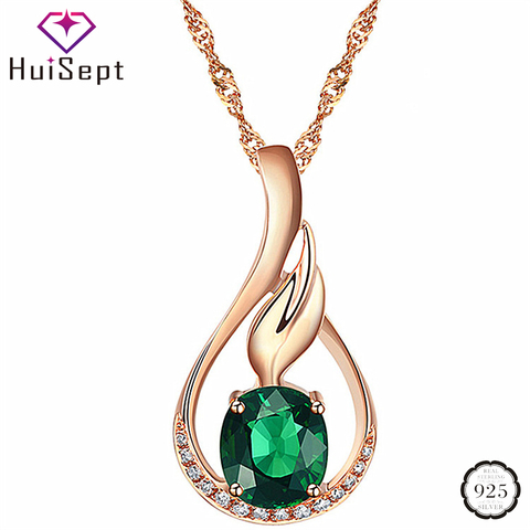 HuiSept classique 925 bijoux en argent femme collier avec émeraude pierre gemme Zircon fleur forme pendentif pour ornement de fête de mariage ► Photo 1/6