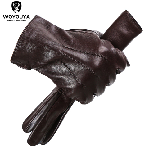 Gants de maintien au chaud confortables pour hommes, gants en peau de mouton, design ondulé, en cuir noir, hiver, gloves-8021Y ► Photo 1/6