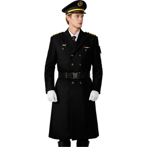 Pilote capitaine noir laine longue manteau hiver épais Aviation vêtements Noble uniforme militaire pour armée officier travail Cosplay Show ► Photo 1/6