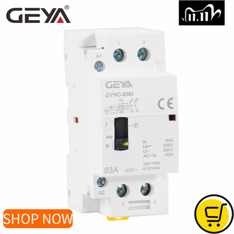 GEYA – contacteur AC modulaire 2P 40A 63A 2NO ou 2NC Rail DIN AC AC 220V 230V, commande manuelle ► Photo 1/6