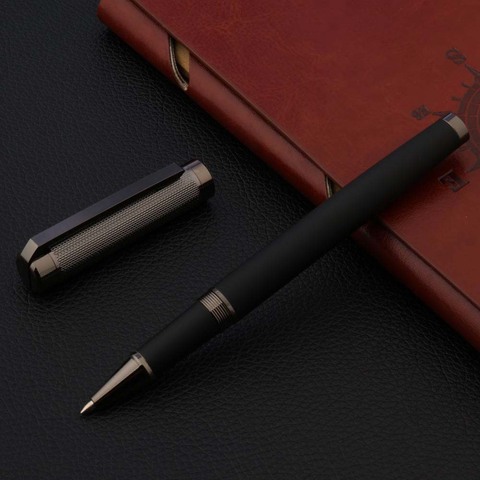 Haute qualité marque noir métal vague en fibre de carbone pistolet gris en cuir roller stylo signature stylo papeterie fournitures de bureau ► Photo 1/6