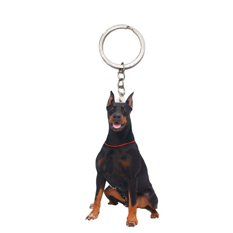 Doberman acrylique porte-clés animaux assis chiens porte-clés pas 3D voiture porte-clés anneau nouvel an cadeaux pour femmes hommes dames porte-clés ► Photo 1/2