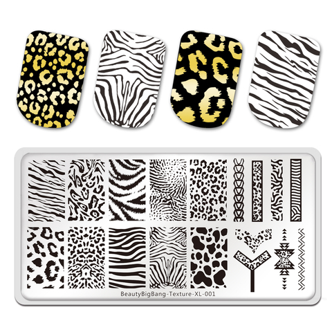 BeautyBigBang – plaques d'estampage, tigre zèbre imprimé léopard, Image animale, pochoir en acier inoxydable, modèle d'art d'ongle, Texture XL-001 ► Photo 1/6