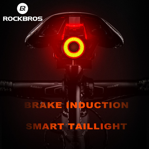 ROCKBROS Smart vélo feu arrière USB Rechargeable Ultra lumineux frein détection vélo IPX6 lampe arrière sens lampe de poche lumière rouge ► Photo 1/6