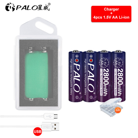 PALO – piles lithium-ion 1.5V, rechargeables, avec chargeur USB, pour jouets, lampe de poche, lecteur MP3, aa ► Photo 1/6