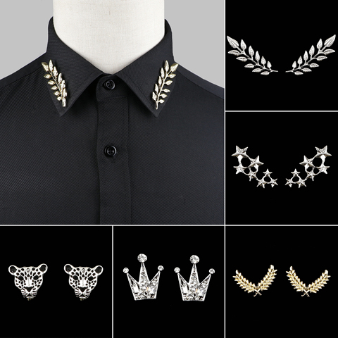 1 paire à la mode costume chemise col broche arbre feuille Dragon léopard évidé Triangle couronne broches pour hommes femmes quotidien porter accessoire ► Photo 1/6