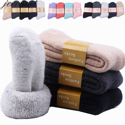 Jerrinut – chaussettes en laine chaudes d'hiver pour femmes et hommes, coton amusant Happy décontracté, couleur unie, Compression, sport pour Couples, 1 paire ► Photo 1/6