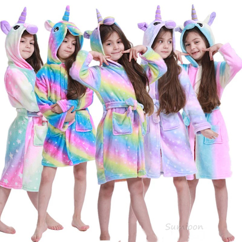 Kigurumi enfants peignoir bébé peignoir Animal arc-en-ciel licorne à capuche peignoirs pour garçons fille Pyjamas chemise de nuit enfants vêtements de nuit ► Photo 1/6