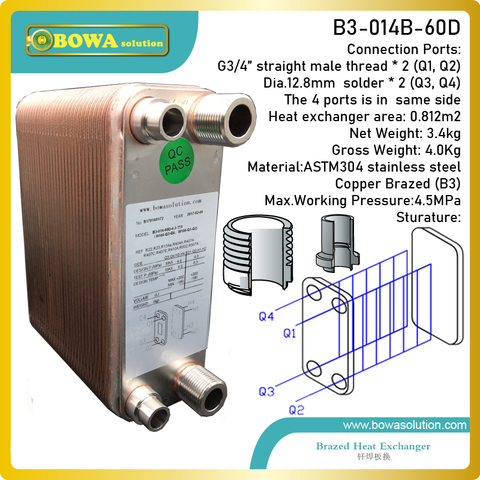 60 plaques basse hauteur et taille compacte PHE est pour les climatiseurs R410a ou les équipements de pompe à chaleur, remplacer l'échangeur de chaleur à plaques XB ► Photo 1/6