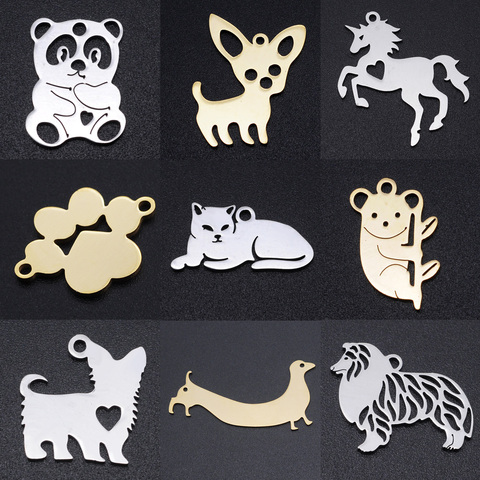 Breloques en acier inoxydable 100%, 5 pièces/lot, breloques pour chien, Chihuahua, Koala, chat, connecteurs, pendentif, oiseau, Panda, licorne, bijoux, vente en gros ► Photo 1/6