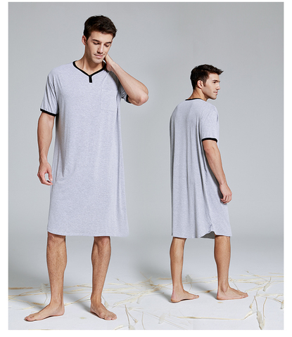 Robe de nuit en coton à manches courtes pour hommes, Vintage, pyjama, col rond, poches, couleur unie, Kaftan, Robes de bain, vêtements pour la maison, M-3XL ► Photo 1/6