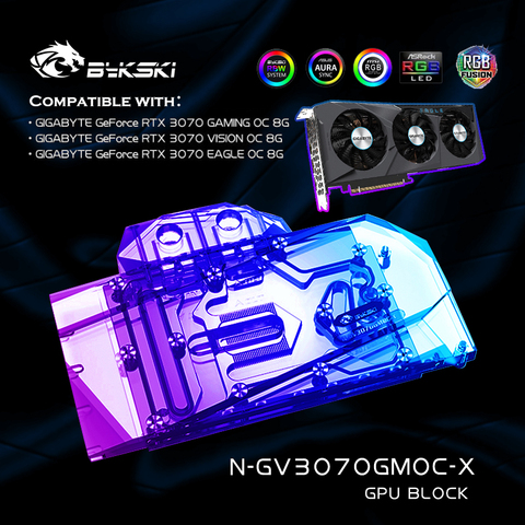 Bykski N-GV3070GMOC-X,3070 GPU bloc de refroidissement par eau pour Gigabyte GeForce RTX 3070 carte graphique, VGA refroidisseur 12V RGB/5V ARGB/SYCN ► Photo 1/5