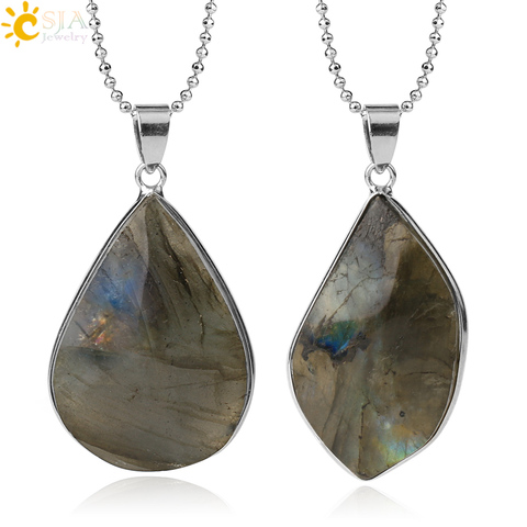 CSJA – collier avec pendentifs en Spectrolite noire, pierres naturelles irrégulières, Labradorite, guérison énergétique, pour hommes et femmes, amulette, bijoux G419 ► Photo 1/6