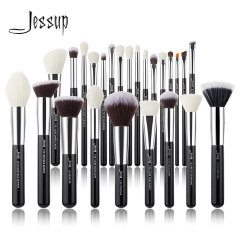 Ensemble de pinceaux de maquillage Jessup professionnel pinceau de fond de teint poudre fard à paupières Rougir poils naturels 6pcs-25pcs noir / argent ► Photo 1/6