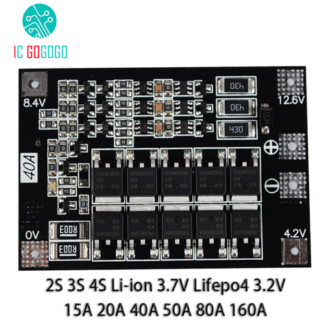 Panneau de Protection de batterie au Lithium, 2S 3S 4s Li-ion 3.7V Lifepo4 3.2V 18650 Balance 15a 20a 50a 80a a BMS lampe de forage, démarrage du moteur ► Photo 1/6