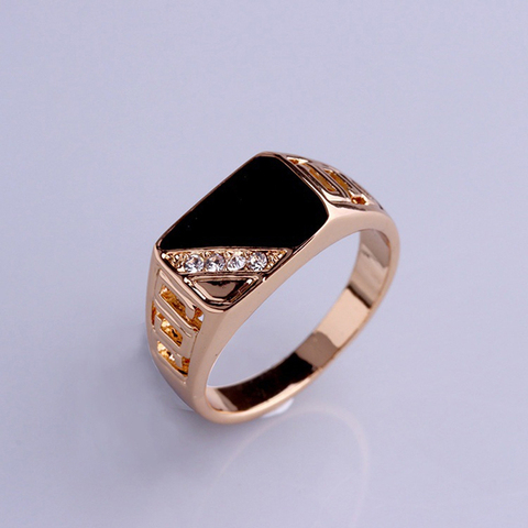 Mode homme bijoux classique couleur or strass bague de mariage noir émail anneaux pour hommes cadeau de fête de noël ► Photo 1/6