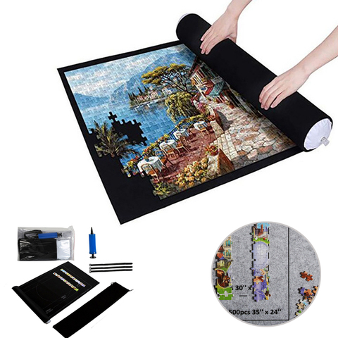 Tapis de jeu Puzzle en feutre, couverture pour jusqu'à 3000 pièces, accessoires de Puzzle, sac de rangement, Portable ► Photo 1/6