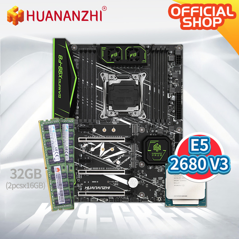 HUANANZHI X99 F8 X99 carte mère avec Intel XEON E5 2680 V3 avec 2*16G DDR4 RECC kit de mémoire combo ensemble NVME SATA 3.0 USB 3.0 ATX ► Photo 1/1