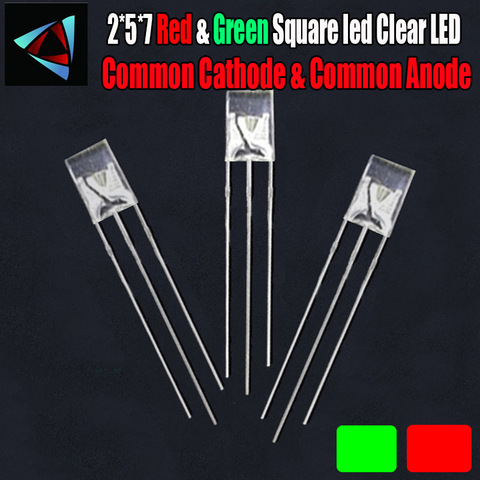 50pcs 2*5*7 carré Diode led double couleur rouge et vert lentille claire Cathode commune et Anode commune ronde bi-couleur lumière à assembler soi-même ► Photo 1/1