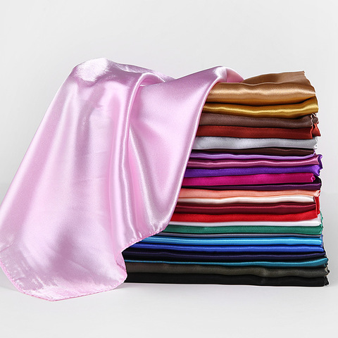 Foulard Hijab en Satin de soie pour femmes, couleurs unies, 90cm, bandeau pour cheveux, châles carrés, foulards de tête pour dames ► Photo 1/6