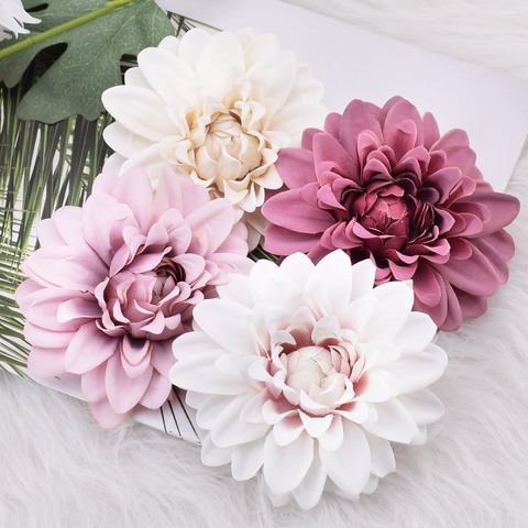 Dahlia-têtes de fleurs artificielles en soie, 20 pièces, fausses fleurs, pour un mariage, pour une couronne florale, Scrapbooking, pour une couronne florale ► Photo 1/6