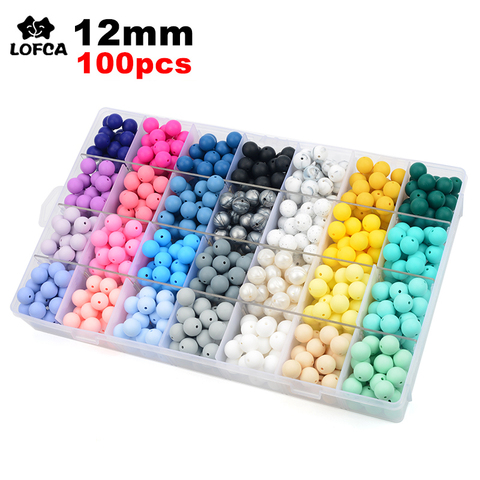 LOFCA – perles de dentition en Silicone pour bébé, 100 pièces de 12mm, colorées, pour collier, attache-sucette, soins buccaux, sans BPA, qualité alimentaire ► Photo 1/6