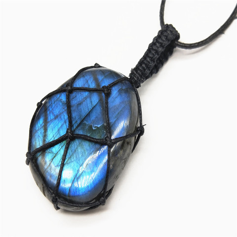 Collier en pierre naturelle Labradorite pour hommes et femmes, pendentif enroulé, macramé, Yoga, cœur de Dragons d'énergie, bijoux ► Photo 1/6