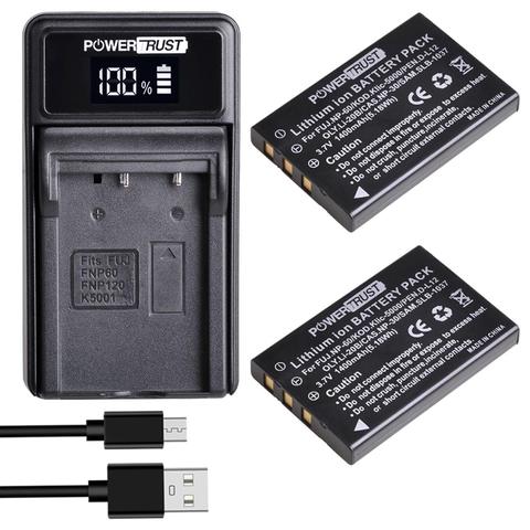 2 batteries NP60 NP-60 et chargeur LED, pour Fujifilm NP-60 Kodak KLIC-5000 Samsung SLB-1137 Olympus LI-20B FinePix 50i 601 F401 ► Photo 1/6