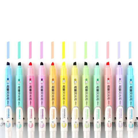 Surligneurs effaçables 6 couleurs, marqueurs Pastel à double pointe, stylo Fluorescent pour dessin artistique, marquage, papeterie scolaire et de bureau ► Photo 1/6