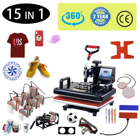 15 en 1 Combo muntifonctionnel Sublimation presse à chaud Machine t-shirt transfert de chaleur imprimante pour tasse/casquette/football/bouteille/stylo/chaussure ► Photo 1/5