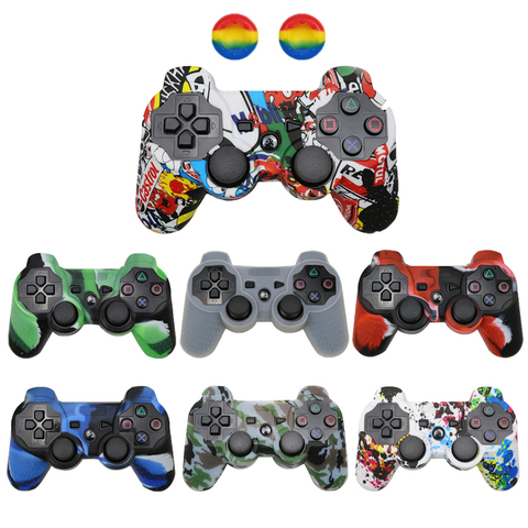 Pour PS3 contrôleur Gamepad camouflage Silicone caoutchouc coque peau housse de protection pour Playstation 3 Joystick avec 2 bouchons en Silicone ► Photo 1/6