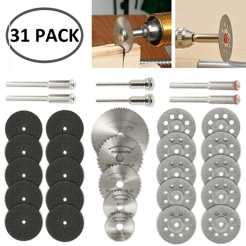 31 pièces roues de coupe diamantées HSS lame de scie circulaire outil de travail du bois rotatif pour Dremel Mini perceuse accessoires d'outils rotatifs ► Photo 1/6