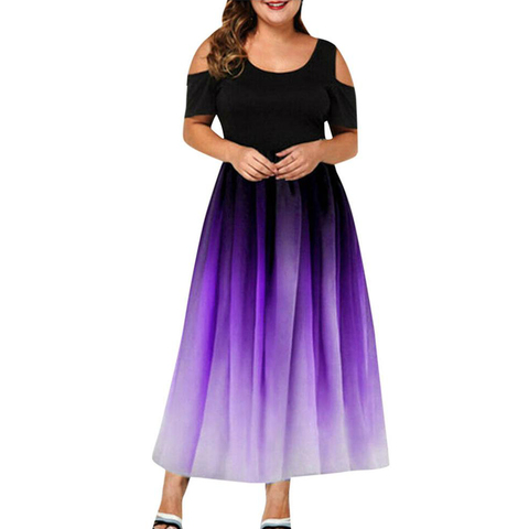 Robe d'été femmes 2022 élégant Sexy épaules nues dégradé couleur robe de bal Maxi robes décontracté grande taille mince longue robe de soirée ► Photo 1/6