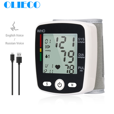 OLIECO USB Rechargeable automatique numérique poignet tensiomètre russe anglais voix électrique tonomètre Sphygmomanom PR ► Photo 1/6