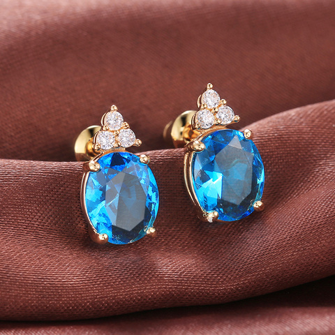 Huitan – boucles d'oreilles ovales en Zircon pour femmes, grandes boucles d'oreilles, blanc/rouge/bleu/violet, pour fête, cadeau d'anniversaire, à la mode, bijoux gracieux ► Photo 1/6