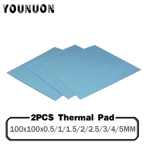 Coussin thermique en Silicone conducteur de refroidissement, 100x100mm, 2 pièces, pour CPU GPU, 0.5/1/1/2/2//3/4/5mm d'épaisseur ► Photo 1/6