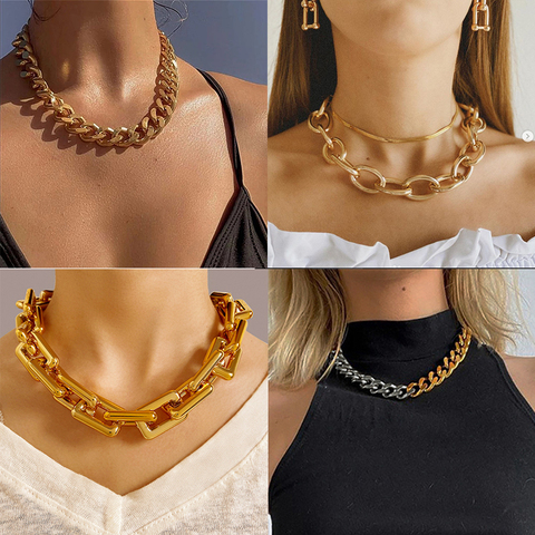 Collier chaîne épaisse en or Punk pour femmes, mode Hip Hop exagéré grand collier épais, bijoux de fête, cadeau ► Photo 1/6