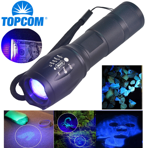 Topcom puissant 3W LED lumière UV 18650 Ultra Violet lampe de poche Zoom lumière noire détecteur d'urine pour animaux de compagnie Scorpion chasse lampe de poche ► Photo 1/6