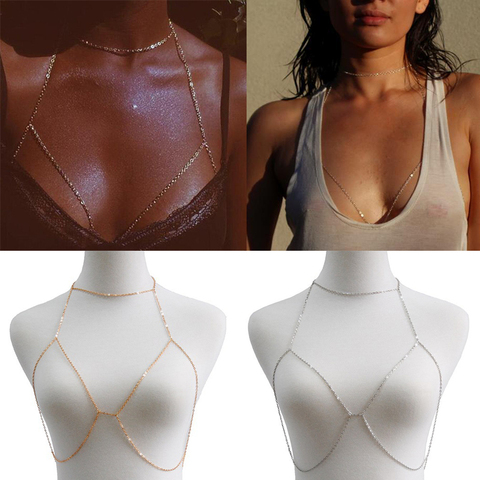 Chaîne corporelle Sexy BDSM pour femmes, jeux pour adultes, soutien-gorge à paillettes érotiques, Bikini, harnais de plage, collier, taille, ventre, jouets sexuels ► Photo 1/6