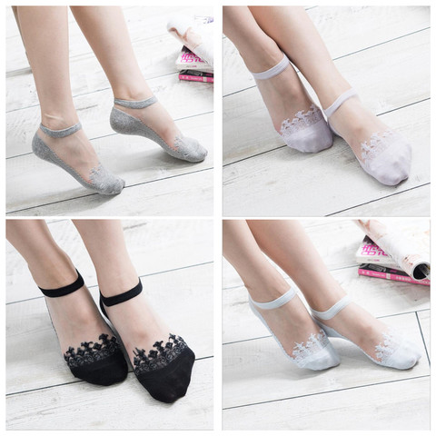 Chaussettes en soie transparente pour femme, motif Jacquard, bateau, en Nylon, invisibles, japonais, Harajuku ► Photo 1/6