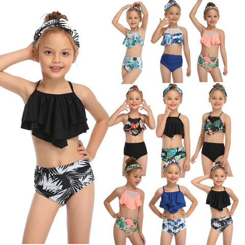 2022 fille maillot de bain deux pièces enfants maillots de bain maillots de bain enfant volants bikinis fendu maille Bikini ensembles maillot de bain 2-14T ► Photo 1/6