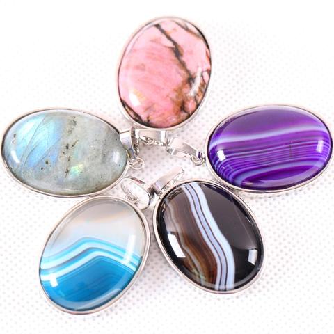 Pierre naturelle ovale cabine Cabochon perle rose cristal gris Labradorite bleu Lapis violet Onyx vert Howlite pendentif pour collier ► Photo 1/6