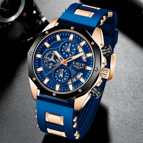 LIGE – montre-bracelet en gel de silice pour homme, marque supérieure, mode décontractée, Sport, militaire, chronographe, nouvelle collection 2022 ► Photo 1/6