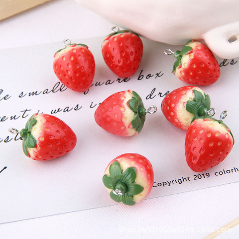 Boucles d'oreilles 3D en résine de Fruit fraise, accessoires de bijoux, mode, bricolage-même, 10 pièces/paquet ► Photo 1/6