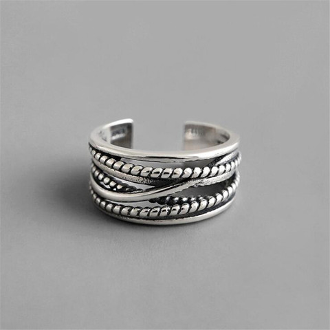 Nouveauté enroulement torsadé Thai argent multicouche rétro 925 bijoux en argent Sterling irrégulier géométrique ouverture anneaux SR494 ► Photo 1/6
