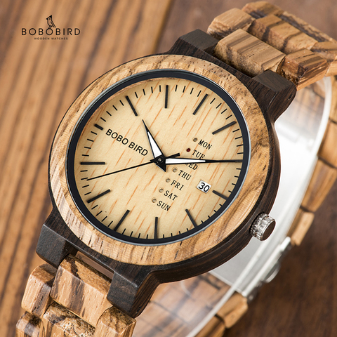 BOBO oiseau bois montre hommes relogio masculino semaine et affichage de la Date montre décontracté en bois horloge petit ami meilleur cadeau V-O26 ► Photo 1/6