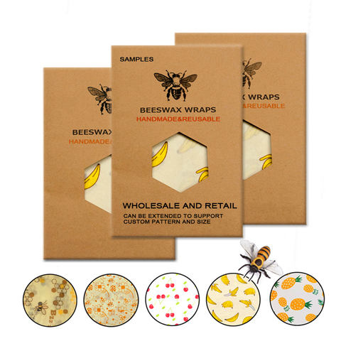 Enveloppes alimentaires réutilisables écologiques, en tissu de cire d'abeille biologique, pour la conservation des aliments, motif sur mesure, vente en gros ► Photo 1/6