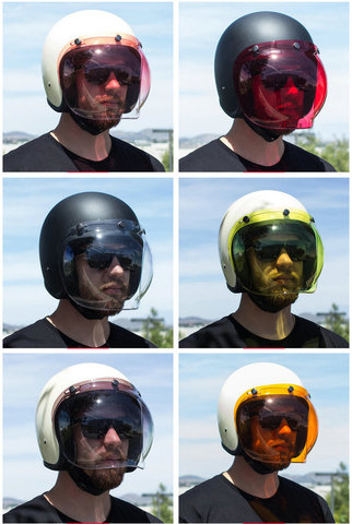 Casque de moto rétro, lentille 3/4, ouvert au visage, bouclier à bulles, pare-soleil, pare-brise ► Photo 1/6