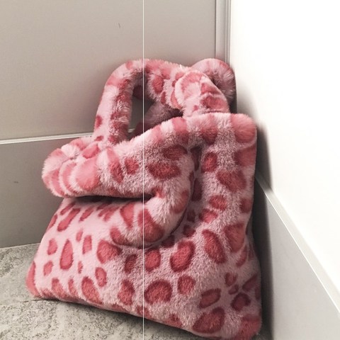 Chaîne grand sac à main en peluche nouveaux sacs mignons mode épaule sac à bandoulière femme léopard femme sac messager sac doux chaud fourrure sac ► Photo 1/5